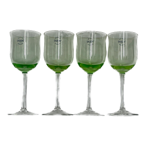 Set of 4 Vintage Dansk 'Hanna Green' Style Art Glass Wine Goblets - Green Base, Clear Stem