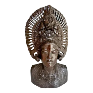 Large Vintage Bali Indonesian Hand Carved Wood Woman