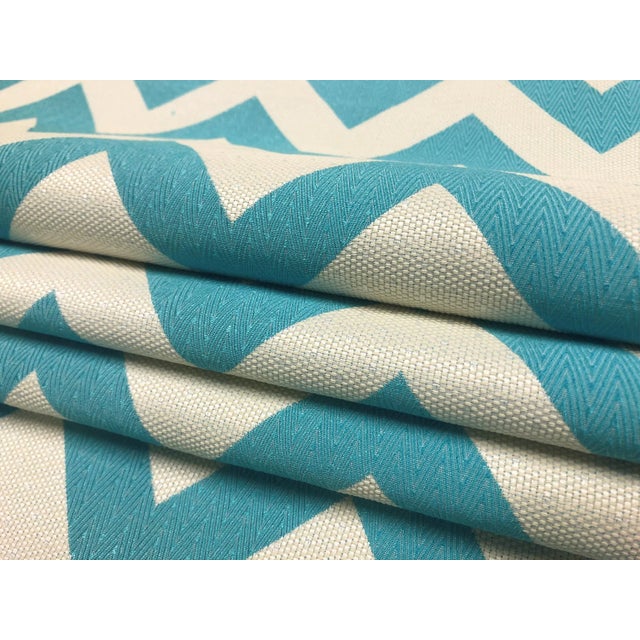 d.v. Kap Chevron Chic Turquoise Blue Off White Geometric Upholstery Fabric For Sale - Image 4 of 4