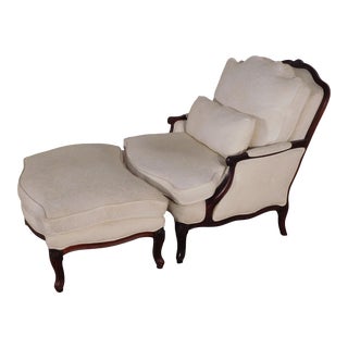 Baker Furniture Company French Down-Filled Bergere Chair & Ottoman For Sale