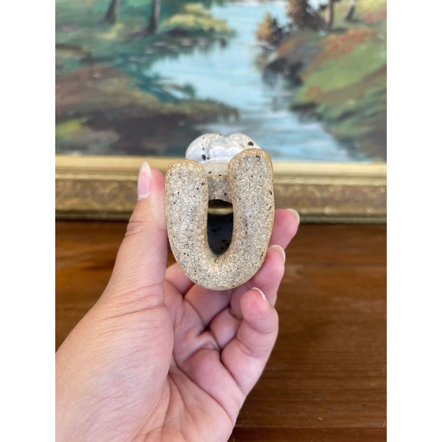 Handmade Studio Pottery Bunny Card Holder With Brown Glaze Accents. For Sale - Image 9 of 10