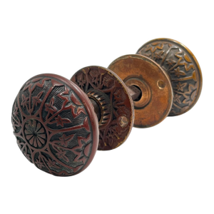 1880s Antique American Bronze Door Knobs With Rosettes. 5 Pieces