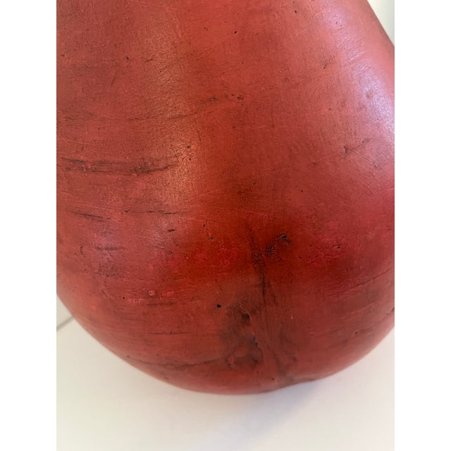 Extra-Large Red Porcelain Pear With Metal Stem and Leaf For Sale - Image 9 of 10