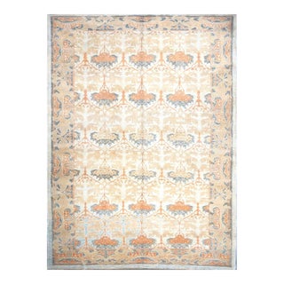 21st Century Turkish Donegal Wool & Hemp 9X13 Ivory, Light Blue & Orange Handmade Area Rug #1140032 For Sale