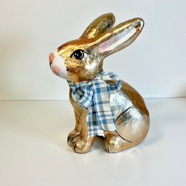 1980s Vintage Arts & Crafts Boho Chic Foil Covered Hand-Painted Papier Mache’ Bunny - Easter For Sale - Image 12 of 18