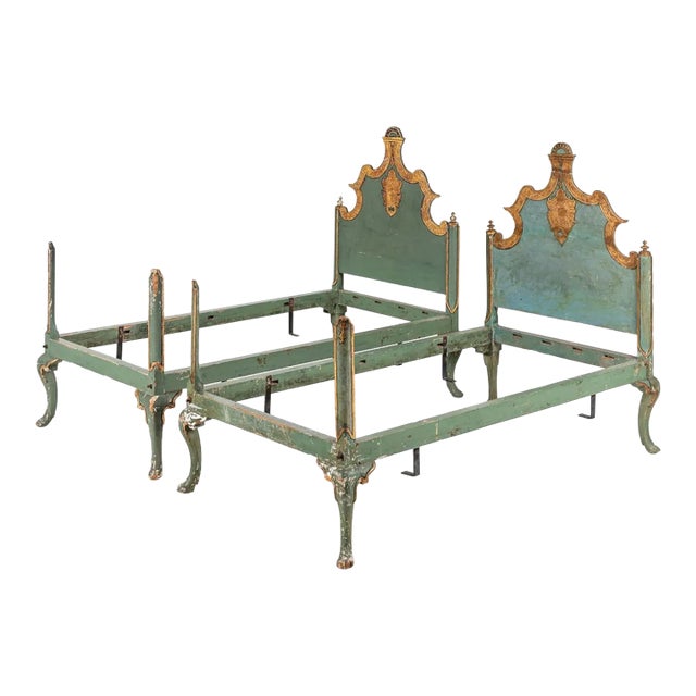 19th Century Venetian Style Pair of Painted & Parcel Gilt Twin Beds For Sale