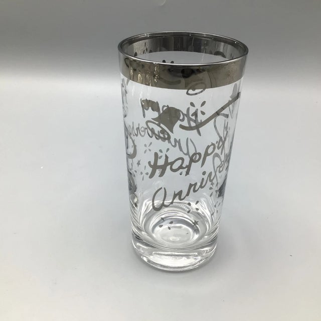 1970s Happy Anniversary Platinum Rim Cocktail Glasses-Set of 6 For Sale - Image 5 of 13