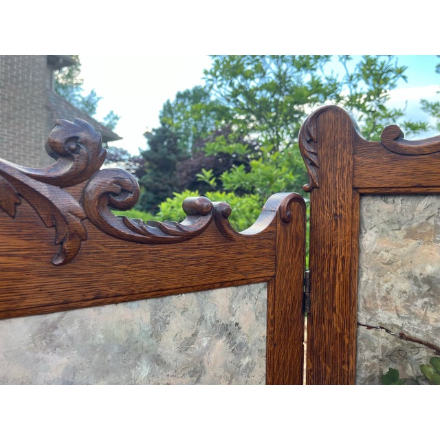 Traditional Antique Oak Hand-Painted 3-Panel Screen For Sale - Image 3 of 12