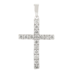 Traditional Dainty Real Diamond Cross Pendant in 14k White Gold