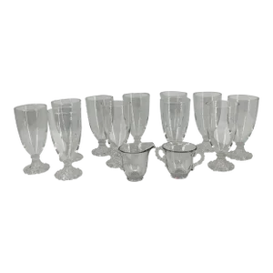 Vintage Anchor Hocking Berwick-Boopie Clear Champagne Glasses Plus Creamer and Sugar Set- 13 Pieces