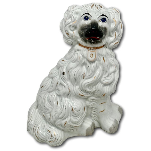 Rare & Unusual Large Antique English Staffordshire Pottery Dog With Blue Eyes - Irises Circa Mid 1800s For Sale - Image 9 of 18