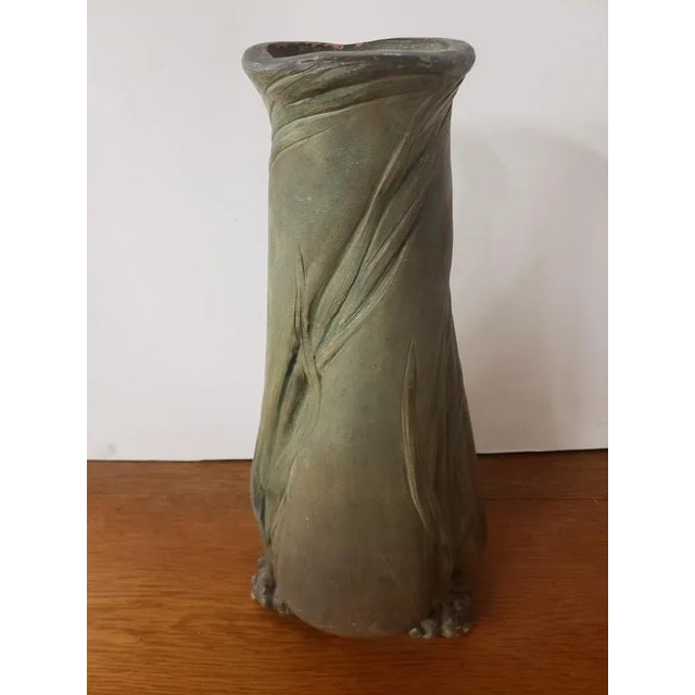 Late 19th/Early 20th Century French Art Nouveau Kelp Fronds Motif Terracotta Vase/August Moreau For Sale - Image 4 of 9