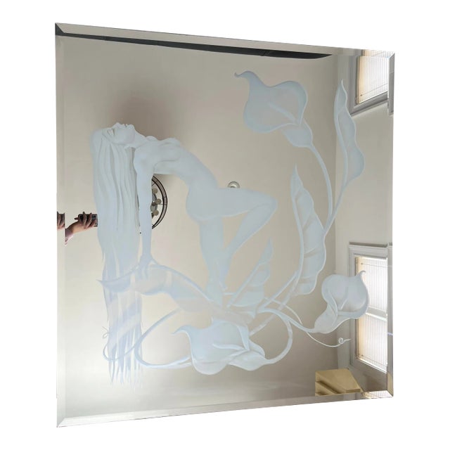 1970 Art Deco Brass Frame Woman Figure Mirror For Sale