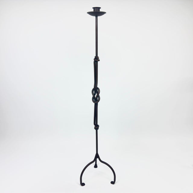 Hand Forged Iron Floor Candelabra (110cm) Hercules Knot Double Stem – Antique Copper or Gold Finish For Sale - Image 9 of 17