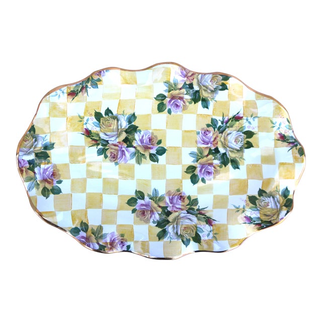 Late 20th Century MacKenzie-Childs Honeymoon Dandy Lion Yellow 16” Scalloped Platter For Sale