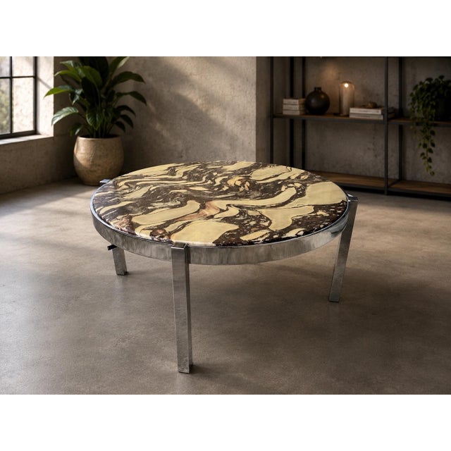 Round Italian Coffee Table in Marble and Chrome, 1970s For Sale - Image 6 of 6