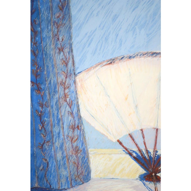 Hachiya Persimmons & Fan, Modern Still Life With Red-Orange and Blue by Anita Heckman For Sale In Monterey, CA - Image 6 of 7