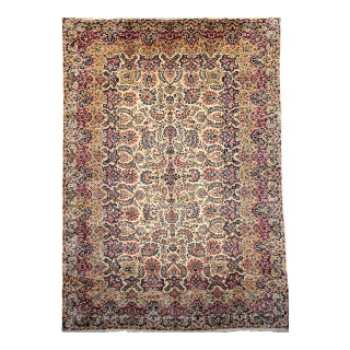 Vintage Oversized Persian Kerman Rug, Hand-Knotted Wool, Allover Floral Pattern, Ivory & Red, 11x18 For Sale