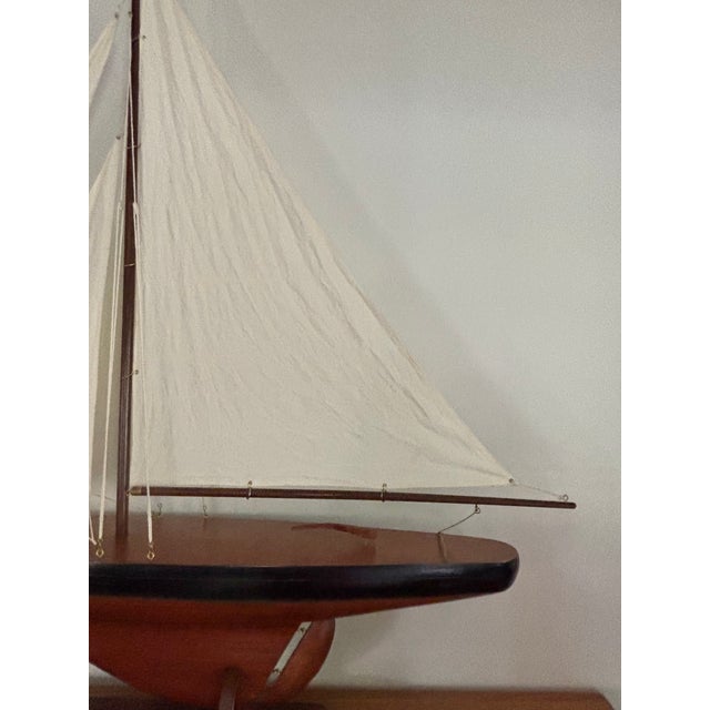 Late 20th Century Vintage Triple Sail Coastal Scale Model of Sail Boat For Sale - Image 5 of 12