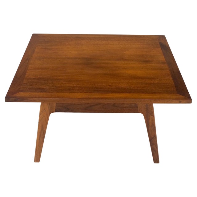 1970s Square Walnut Mid Century Modern "Floating" Top Coffee Center Table Risom Style For Sale - Image 5 of 12