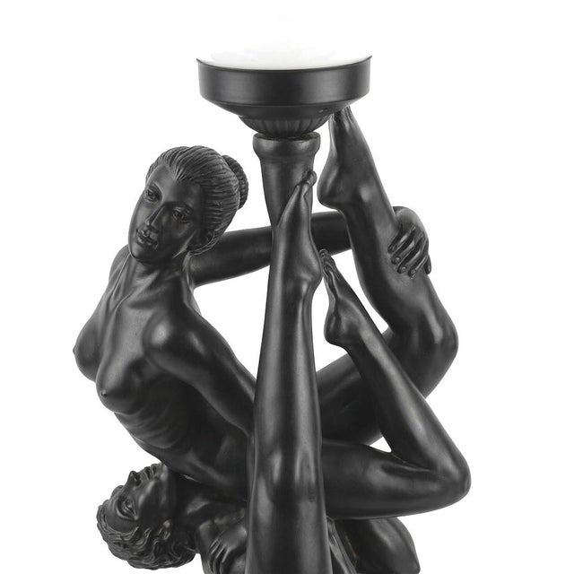 Plastic 1970s Sculptural Black Figural Table Lamp With Frosted White Globe For Sale - Image 7 of 11