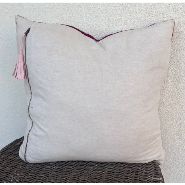 Canvello Style Burgundy and Pink Embroidered Medallion Pillow Cover With Tassel For Sale - Image 4 of 8