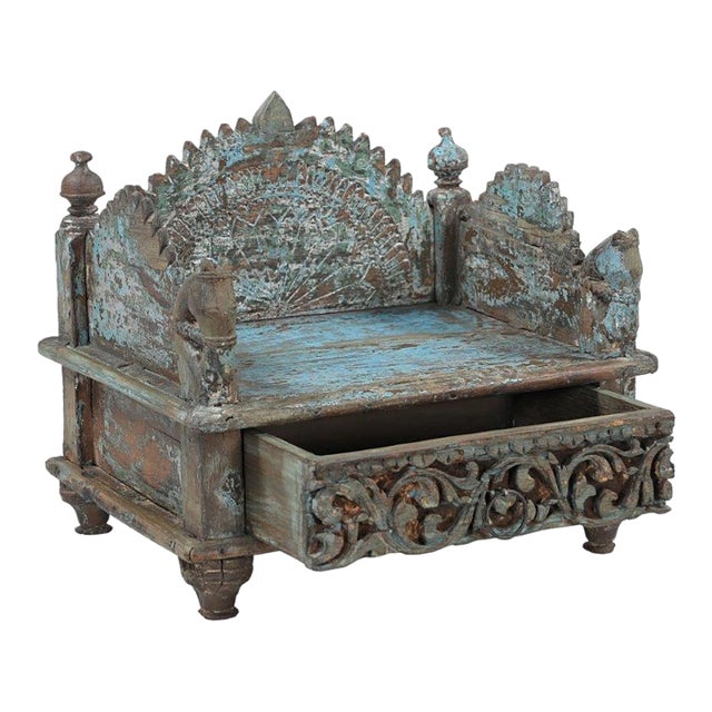 Vintage Indian Painted Teakwood Small Temple For Sale