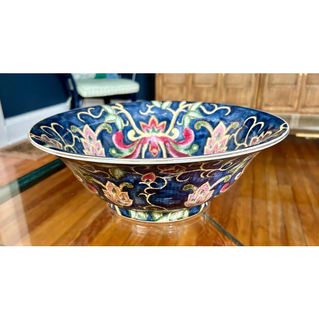 Ceramic Large Chinese Hand Painted Lotus Bowl - 14" Wide For Sale - Image 7 of 9