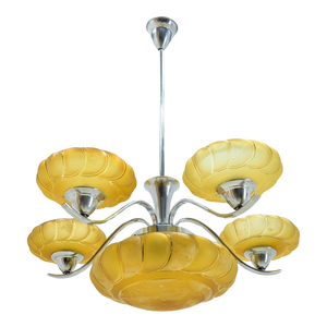 Art Deco Chrome and Glass Chandelier, 1930s