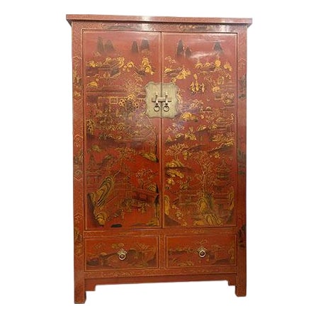1970s Shanxi Hand Painted Tall Cabinet For Sale