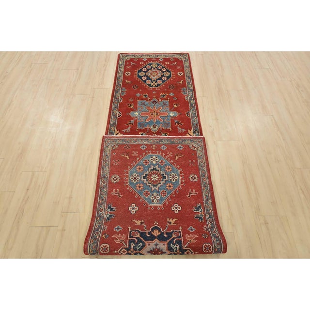 Kazak Runner 2’8” X 9’10” Red Wool Tribal Hand-Knotted Oriental Rug For Sale - Image 12 of 13