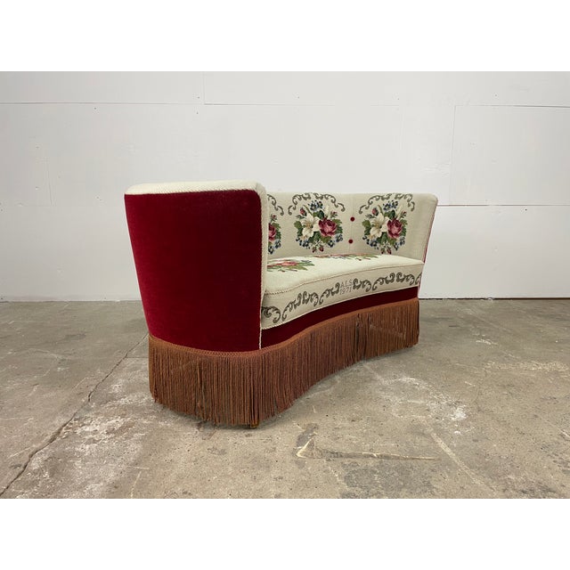 Danish Two-Seater Sofa in Velour with Floral Upholstery, 1970s For Sale - Image 9 of 9