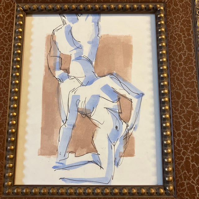 Original 8 x 10 ink drawing/watercolor on paper unsigned Overall size with new old stock frame is 13 x 15