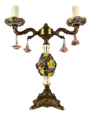 Vintage Floral Porcelain Table Lamp, 1980s