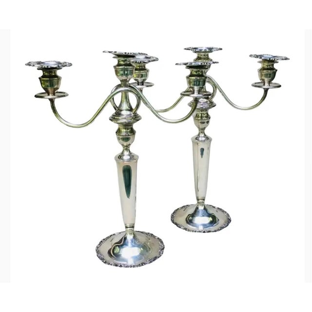 American Sterling Silver 3-Light Candelabra Pair by Mueck-Carey, Georgian Style For Sale - Image 4 of 18