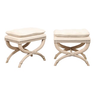 Mid 20th Century French Pair Curule Stools W/ Pillow Top Seat For Sale