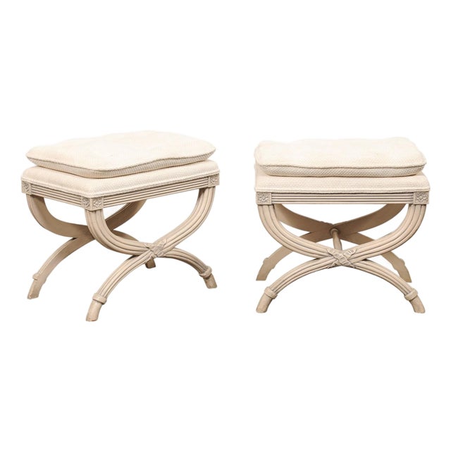 Mid 20th Century French Pair Curule Stools W/ Pillow Top Seat For Sale