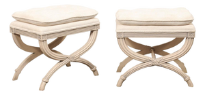 Mid 20th Century French Pair Curule Stools W/ Pillow Top Seat