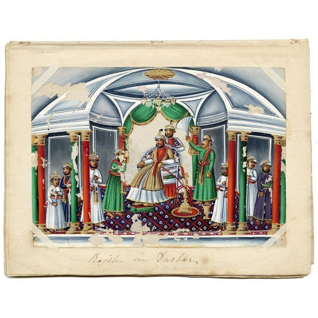 Gold Indian Company School, Rajah in Durbar, 1800s, Gouache on Paper For Sale - Image 8 of 9