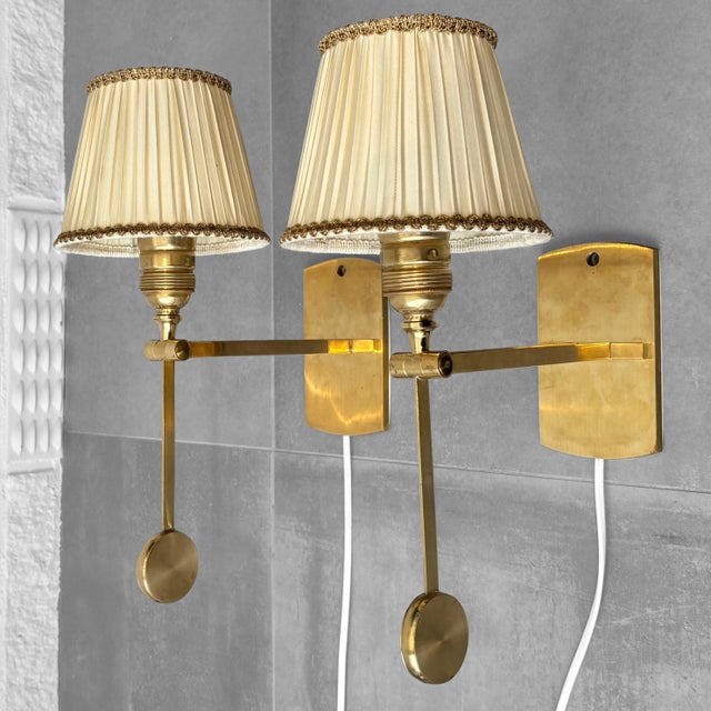 Mid-Century Scandinavian Table or Wall Lamps in Brass by Kaare Klint for Le Klint, Denmark, 1950s, Set of 2 For Sale - Image 6 of 15