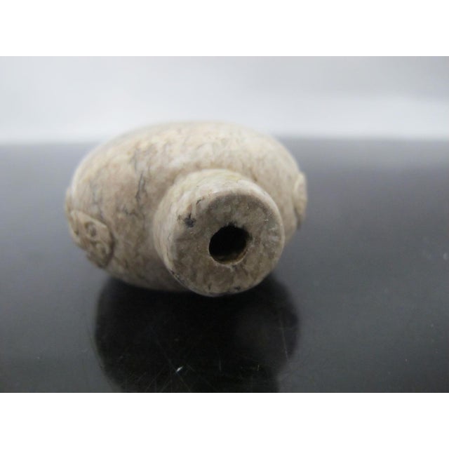 Gemstone Chinese Qing Chicken Bone Jade Dragon Carved Snuff Bottle With Green Jade Top For Sale - Image 7 of 11