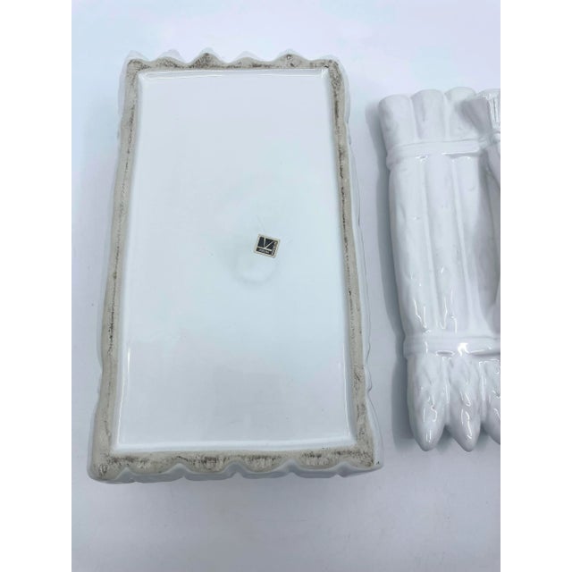 White 1970s Vintage Decorative Asparagus Covered Dish Made in Portugal For Sale - Image 8 of 11