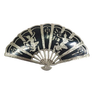 Vintage Siam Sterling Niello Brooch 1940s For Sale
