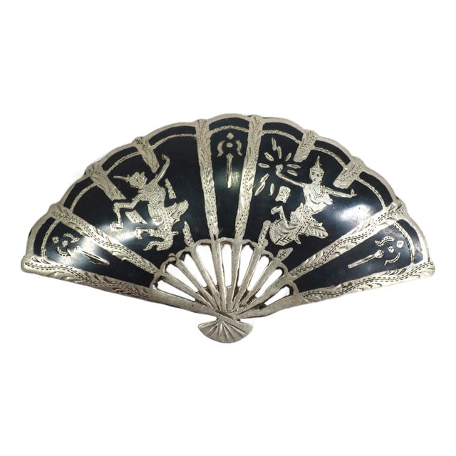 Vintage Siam Sterling Niello Brooch 1940s For Sale