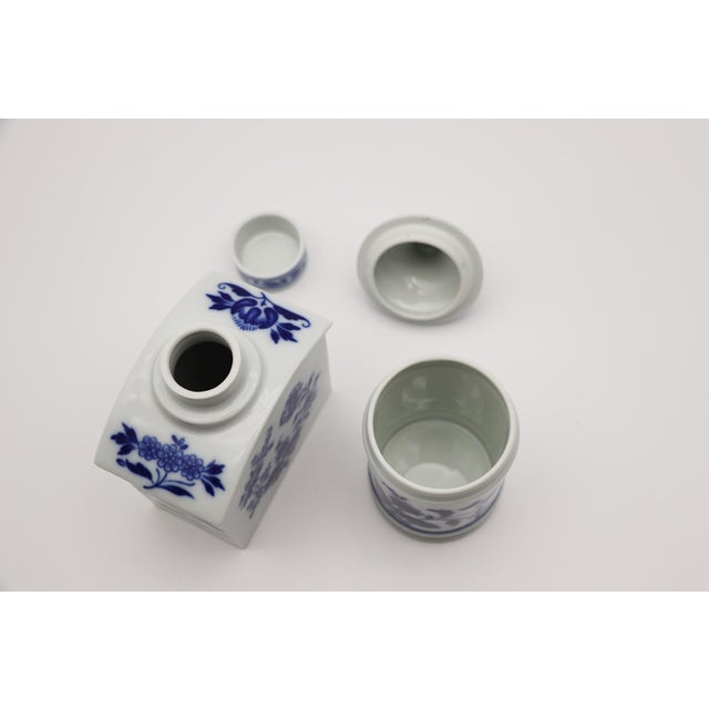 Tea Caddy and Covered Pot Blue & White Floral Pattern,Vista Alegre, Portugal, 1990s For Sale - Image 6 of 7