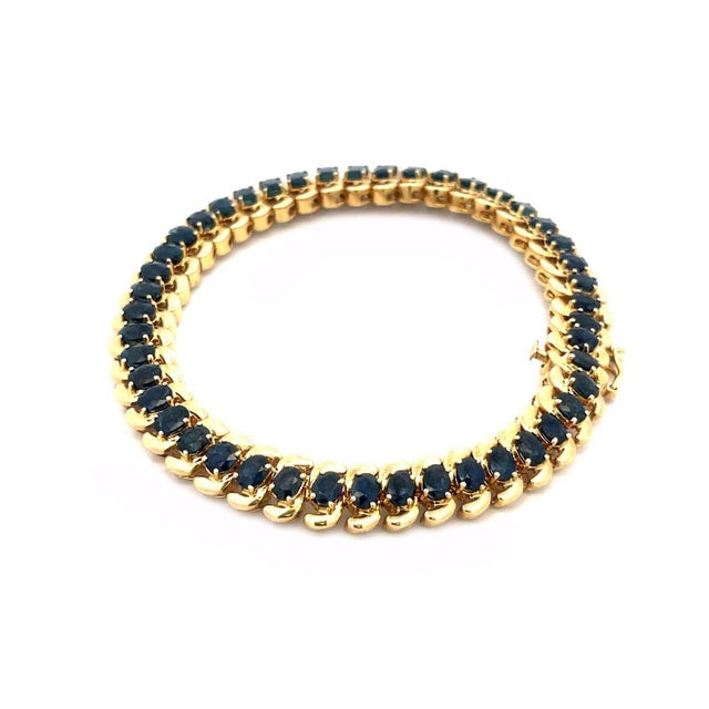 Late 20th Century Sapphire 14k Gold Bracelet S Link Yellow Flex Link Oval Cut For Sale - Image 5 of 8