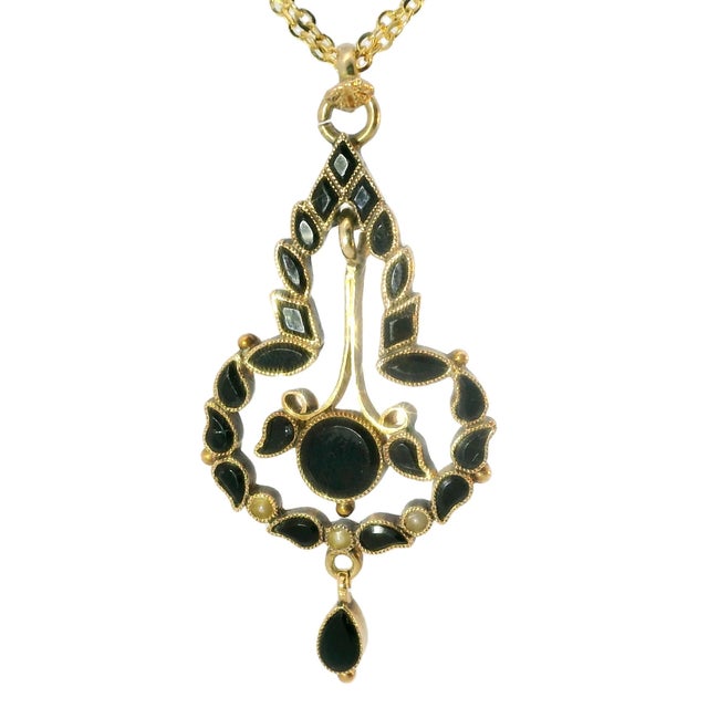 14K Rose Gold Black Onyx Mourning Pendant. This unique piece features 23 black onyx stones of various shapes, elegantly...