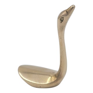 Mid 20th Century Solid Brass Swan Figurine For Sale