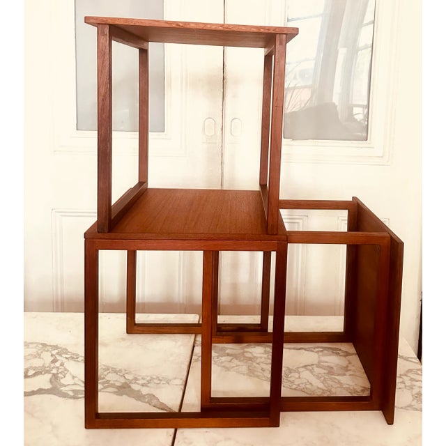 Wood Kai Kristiansen Cube Nesting Tables in Teak Set of 3 Model 33 1960s Danish Modern For Sale - Image 7 of 12