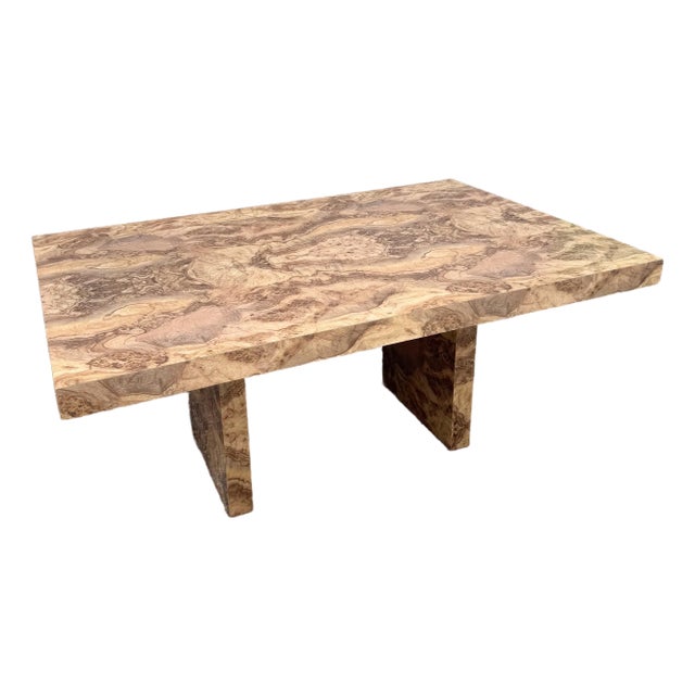 Vintage Postmodern Burlwood Laminate Rectangular Dining Table For Sale